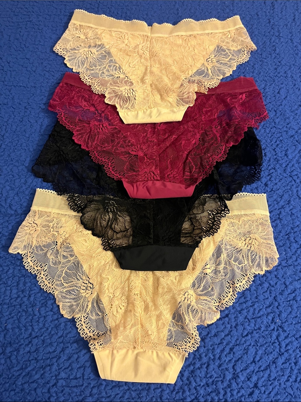 Eterna Lace-Trim Bikini Panties in Beige, Maroon & Black - 4-Pack - Picture 8 of 8